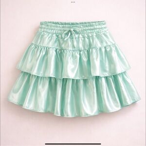Day + Moon Satin Ruffle Mini Skirt Built-In Shorts Tiered Party Skort
